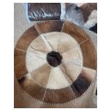 Genuine Cowhide Patchwork Round Rug, (3) Alpaca/Sheepskin Style Pillows & NIB Fleece Blanket