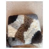 Genuine Cowhide Patchwork Round Rug, (3) Alpaca/Sheepskin Style Pillows & NIB Fleece Blanket