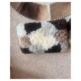 Genuine Cowhide Patchwork Round Rug, (3) Alpaca/Sheepskin Style Pillows & NIB Fleece Blanket