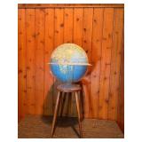 Vintage World Globe on Wooden Stool Stand