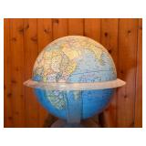 Vintage World Globe on Wooden Stool Stand