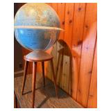 Vintage World Globe on Wooden Stool Stand