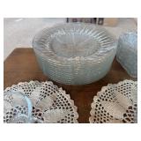 Vintage Pressed & Pattern Glass Serving Lot with Crocheted Doilies