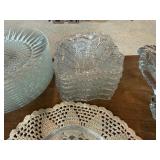 Vintage Pressed & Pattern Glass Serving Lot with Crocheted Doilies