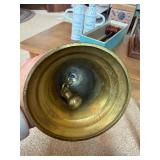 Vintage Decor & Collectibles Lot: Brass Desk Bell, Gavel, Sad Iron & Vanity Bottles