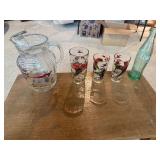 Vintage Mid-Century Pheasant Hunt Glass Pitcher & Tumbler Set
