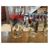 Vintage Mid-Century Pheasant Hunt Glass Pitcher & Tumbler Set