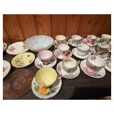 Vintage Lot of Mismatched Floral Porcelain Tea Cups & Saucers + Decorative Plates – 20+ Pieces