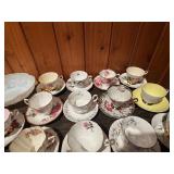 Vintage Lot of Mismatched Floral Porcelain Tea Cups & Saucers + Decorative Plates – 20+ Pieces