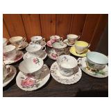 Vintage Lot of Mismatched Floral Porcelain Tea Cups & Saucers + Decorative Plates – 20+ Pieces