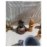 Vintage Folk Art & Decorative Collectibles Lot – Wooden Violins, Hand-Carved Figures, Pewter Mug, Hummel-Style Figurines & More