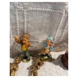 Vintage Folk Art & Decorative Collectibles Lot – Wooden Violins, Hand-Carved Figures, Pewter Mug, Hummel-Style Figurines & More