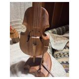 Vintage Folk Art & Decorative Collectibles Lot – Wooden Violins, Hand-Carved Figures, Pewter Mug, Hummel-Style Figurines & More