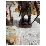 Vintage Folk Art & Decorative Collectibles Lot – Wooden Violins, Hand-Carved Figures, Pewter Mug, Hummel-Style Figurines & More