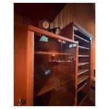 Vintage Oak Wooden Display Cabinet / Media Tower with Glass Doors