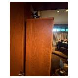Vintage Oak Wooden Display Cabinet / Media Tower with Glass Doors