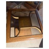 Vintage Mid-Century Style Oak End Table with Smoked Glass Insert and Brass Accents