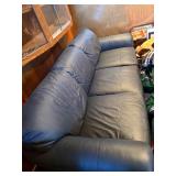 Plush Navy Blue Leather Three-Cushion Sofa