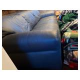 Plush Navy Blue Leather Three-Cushion Sofa