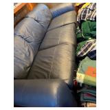 Plush Navy Blue Leather Three-Cushion Sofa