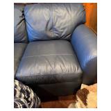 Plush Navy Blue Leather Three-Cushion Sofa