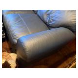 Plush Navy Blue Leather Three-Cushion Sofa