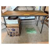 Mid-Century Modern Style Rectangular Table with Faux Leather Top and Black Metal Legs