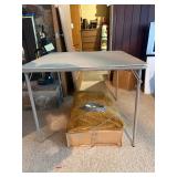 Vintage Meco Square Folding Card Table – Tan/Beige Metal Frame
