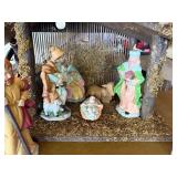 Vintage Ceramic Nativity Set with Wooden Stable & Music Box