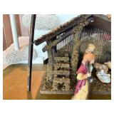 Vintage Ceramic Nativity Set with Wooden Stable & Music Box