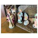 Vintage Ceramic Nativity Set with Wooden Stable & Music Box
