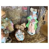 Vintage Ceramic Nativity Set with Wooden Stable & Music Box