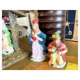 Vintage Ceramic Nativity Set with Wooden Stable & Music Box