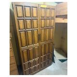 Vintage Faux-Oak Large Storage Cabinet / Wardrobe Armoire