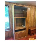 Vintage 1980s Honey Oak Entertainment Center with Hidden Pull-Out Media Rack