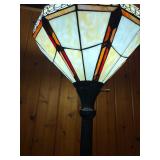 Vintage Tiffany Style Stained Glass Torchiere Floor Lamp