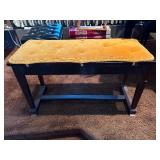 Antique Style Flip-Top Piano Stool / Storage Bench - Mustard Yellow Cushion
