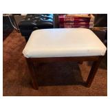 Upholstered Wooden Vanity Stool - White Faux Leather Seat