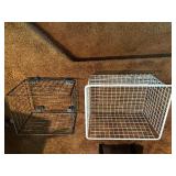 Pair of Wire Storage Baskets - 1 White Basket & 1 Black Rolling Basket with Wheels
