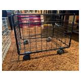 Pair of Wire Storage Baskets - 1 White Basket & 1 Black Rolling Basket with Wheels