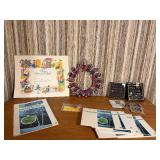 Vintage Music & Collectibles Lot - Black Diamond Strings, Martin & Señorita Ukulele Strings, Christmas Sheet Music, Guatemalan Worry Doll Wreath