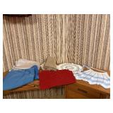 Vintage Table Linens & Textiles Lot - Crocheted Apron, Lace Doily, Damask Napkins, Placemats & Tablecloths