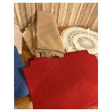 Vintage Table Linens & Textiles Lot - Crocheted Apron, Lace Doily, Damask Napkins, Placemats & Tablecloths
