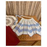 Vintage Table Linens & Textiles Lot - Crocheted Apron, Lace Doily, Damask Napkins, Placemats & Tablecloths