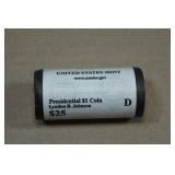 $25 Roll of Uncirculated US Presidential $1 Coin Lyndon B. Johnson - Denver