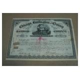 Antique Chicago, Burlington & Quincy Railroad Company Stock Certificate
