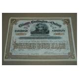 Antique Chicago, Burlington & Quincy Railroad Company Stock Certificate