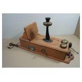 Antique Oak Wall Mount Crank Telephone