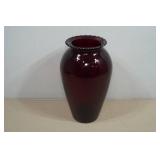Vintage Ruby Red Ruffled Top Glass Vase