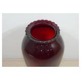 Vintage Ruby Red Ruffled Top Glass Vase